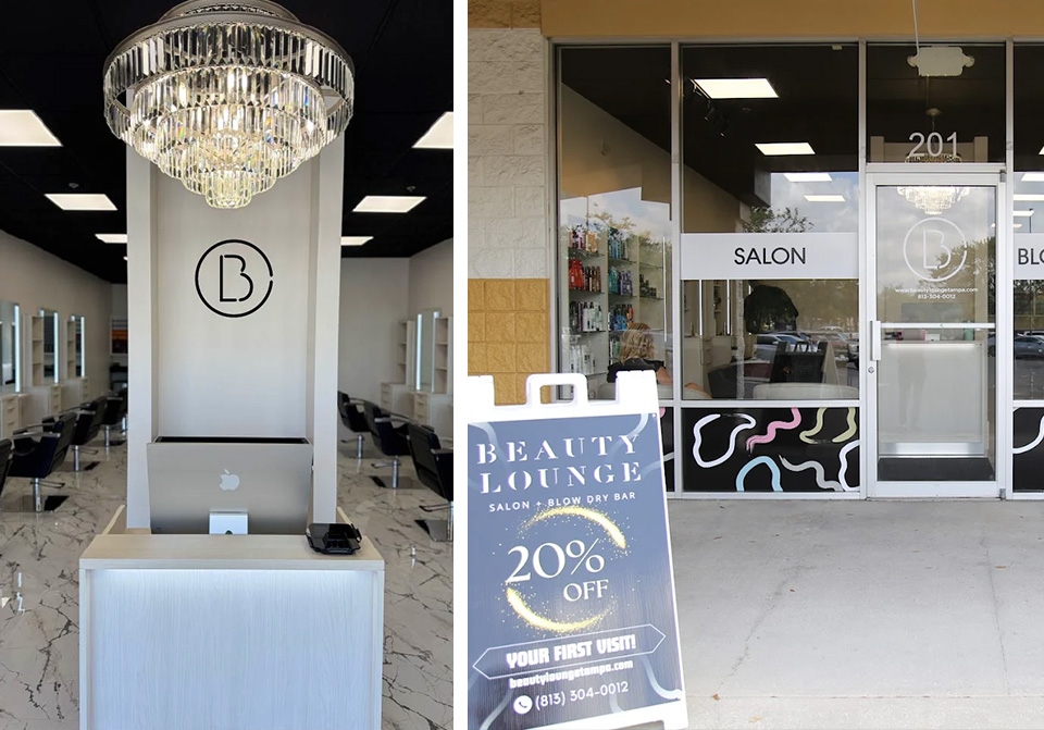Luxury interior of Beauty Lounge salon in Tampa.